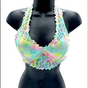 Victoria Secrets neon colorful halter bralette top size small perfect condition